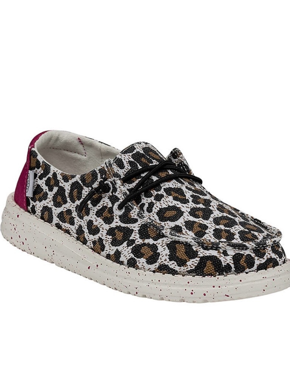 Hey Dude Kids cheetah Print Slip-On Sneakers with Pink Heel Accent